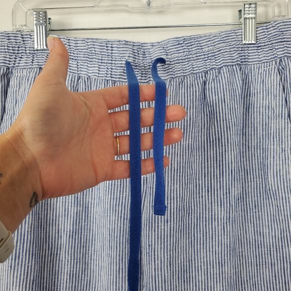 Talbots Linen Pant Womens Size MP Elastic Waist Drawstring Nautical Stripe Beach - Picture 2 of 7